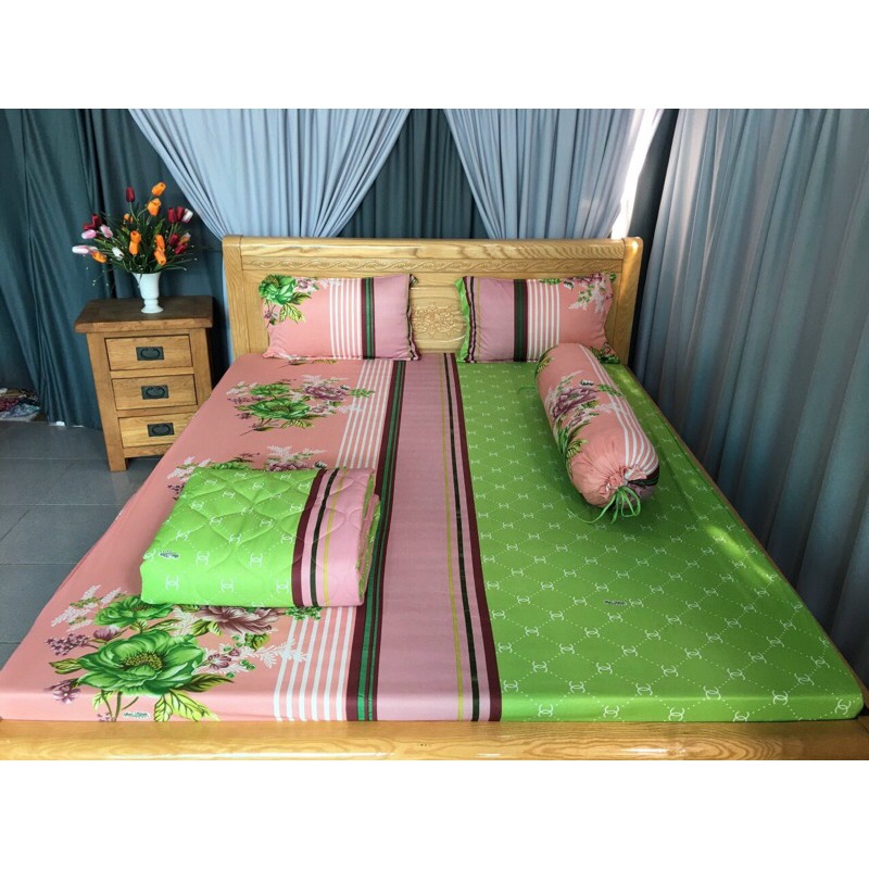 Bộ drap thun❤️FREESHIP❤️ ga thun lạnh Hàn Quốc mẫu hoa Chnel(1 ga, 2 vỏ nằm, 1 vỏ ôm)