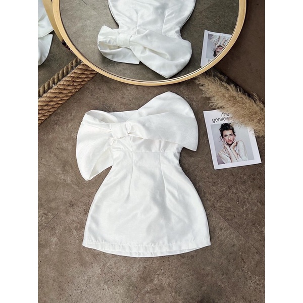 Đầm suông nơ trễ vai