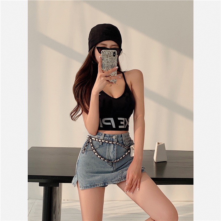 QKOOLE Chân váy jean Lưng Cao Phong Cách Retro Hàn Quốc Cho Nữ