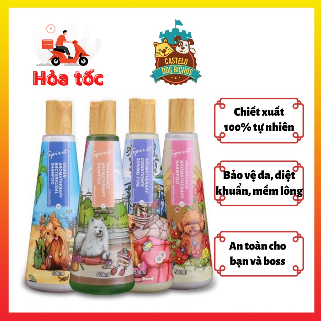 Sữa tắm cho chó SPIRIT nắp gỗ 500ml poodle, lông trắng, lông màu - Sữa tắm chó hương nước hoa