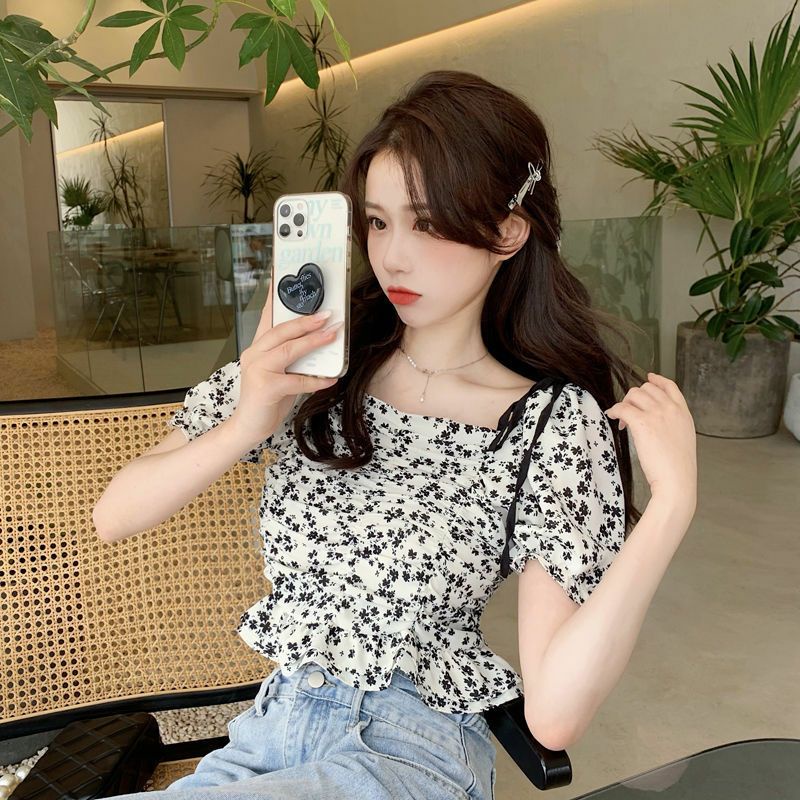 Áo Sơ Mi Nữ Kiểu Tay Ngắn 2 Dây Hoa Nhí Ulzzang Thời Trang
