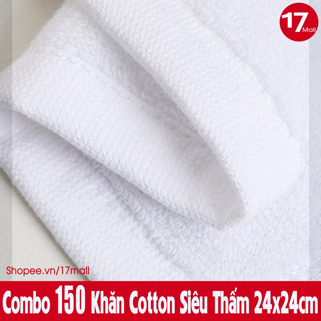 Combo 150 khăn trắng cotton 24x24 đa năng, khăn vuông lau bếp, xe ô tô, lau quán ăn, bệnh viện, spa, nail, trường học