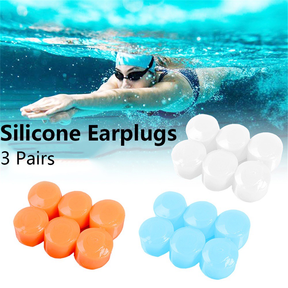 Set 3 Cặp Nút Bịt Tai Bằng Silicon Mềm Chống Thấm Nước Nhiều Màu Tiện Dụng Khi Đi Bơi / Đi Lặn