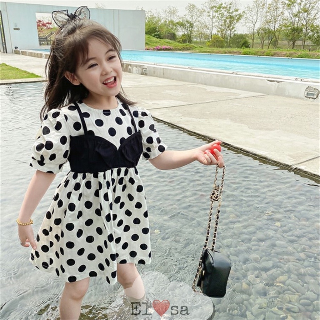 Váy bé gái - Váy chấm bi giả yếm bánh bèo siêu xinh cho bé 1-5 Tuổi