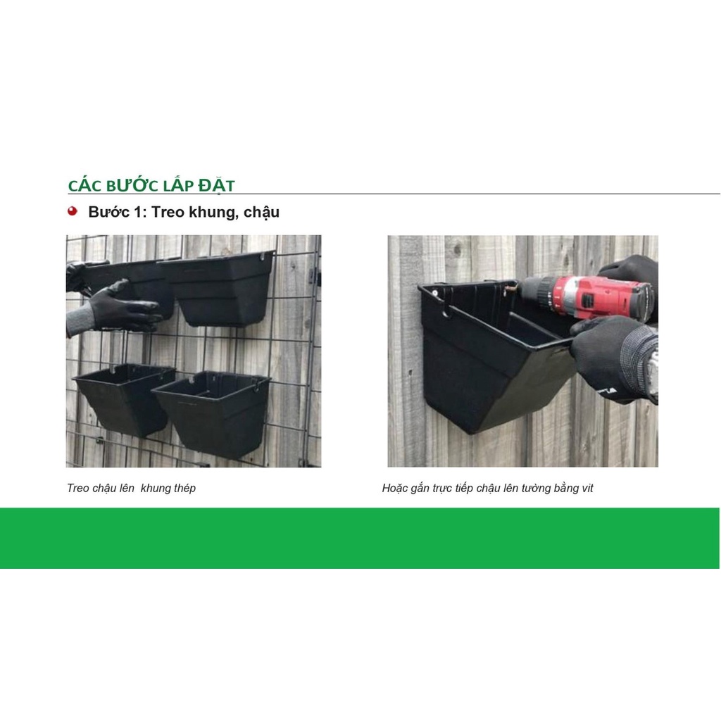 Bộ 1m2  vườn tường JupiWall-16: Chậu cỡ lớn, có lưới ngăn đất và tự trữ nước.