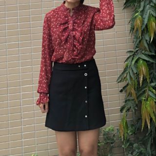 [Ảnh thật] Áo sơ mi hoa nhí đỏ đậm phong cách hàn quốc sang chảnh