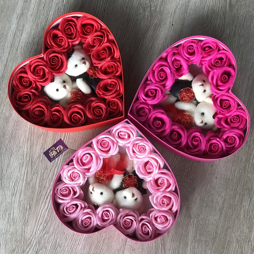 Trái tim hoa sáp thơm 2 gấu