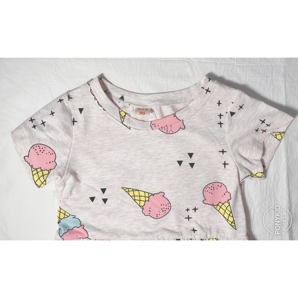 Váy bé gái ngắn tay chất cotton co giãn in hình cây kem đáng yêu