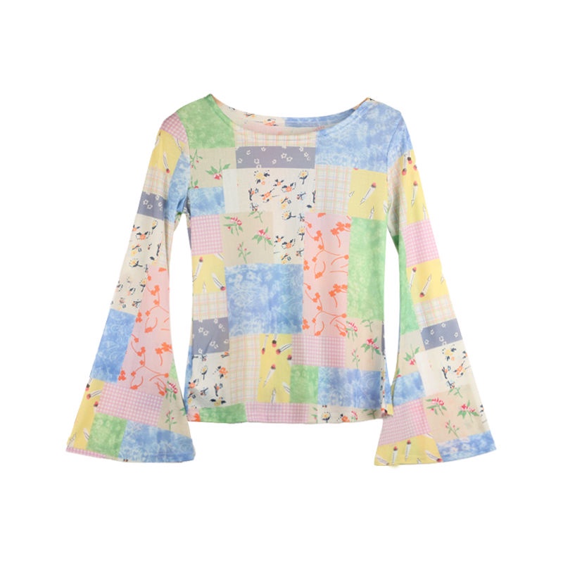 Áo Thun Tay Dài Chống Nắng Bằng Lụa Lạnh Mỏng In Họa Tiết Khối Màu Sắc Thời Trang Mùa Hè