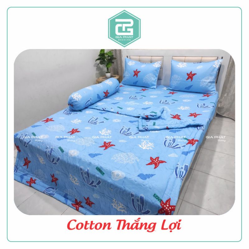 Bộ Chăn ga 5 món 100% Cotton Thắng Lợi chuẩn logo ( Chăn chần gòn + 1 ga + 2 gối nằm + 1 ôm )