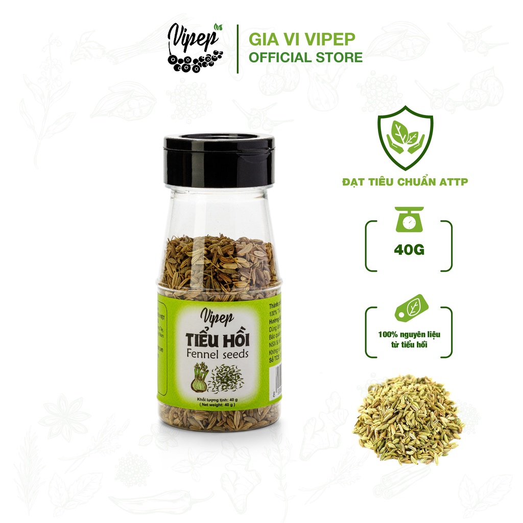 Tiểu hồi Vipep 40g - bột gia vị nguyên chất, sạch, tốt cho sức khoẻ giúp ướp thịt, nêm nếm, nấu canh