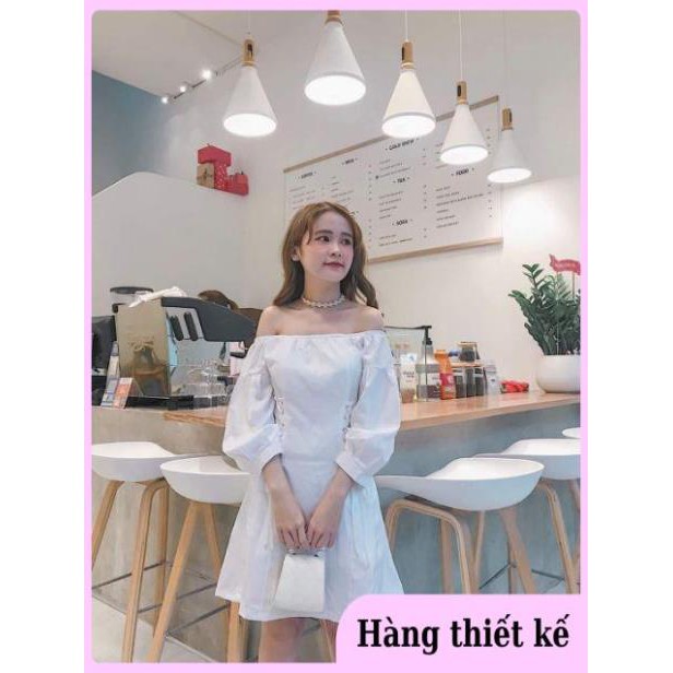 ( Hàng cao cấp ) Đầm trắng trễ vai đan dây eo siêu xinh