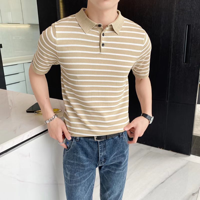 Áo Thun Polo Cổ Bẻ Họa Tiết Kẻ Sọc Thời Trang Chất Lượng Cao Cho Nam Hàn Quốc áo phông rộng simple Sọc áo polo nam fashion áo phông nam có cổ áo thun nam có cổ from rộng áo thun nam tay lỡ
