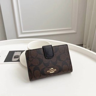 Ví Coach da thật pha canvas nhiều ngăn thẻ tiện dụng