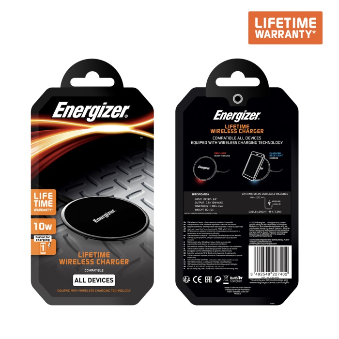 Đế sạc không dây Energizer Lifetime warranty 10W kèm cáp MicroUSB - WLACBLBKM