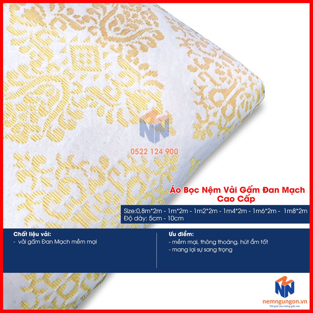 Áo bọc nệm gấp 3 vải gấm Đan Mạch cao cấp - 2 mặt khóa kéo dày 5cm đến 10cm - Giao màu ngẫu nhiên