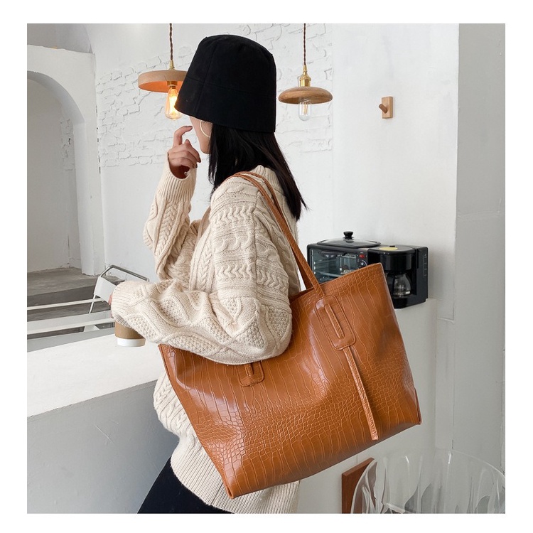 Túi xách da nữ đeo vai vân cá sấu cao cấp đi học đi chơi đi làm, túi tote da size to tiện dụng - 21JUN STORE