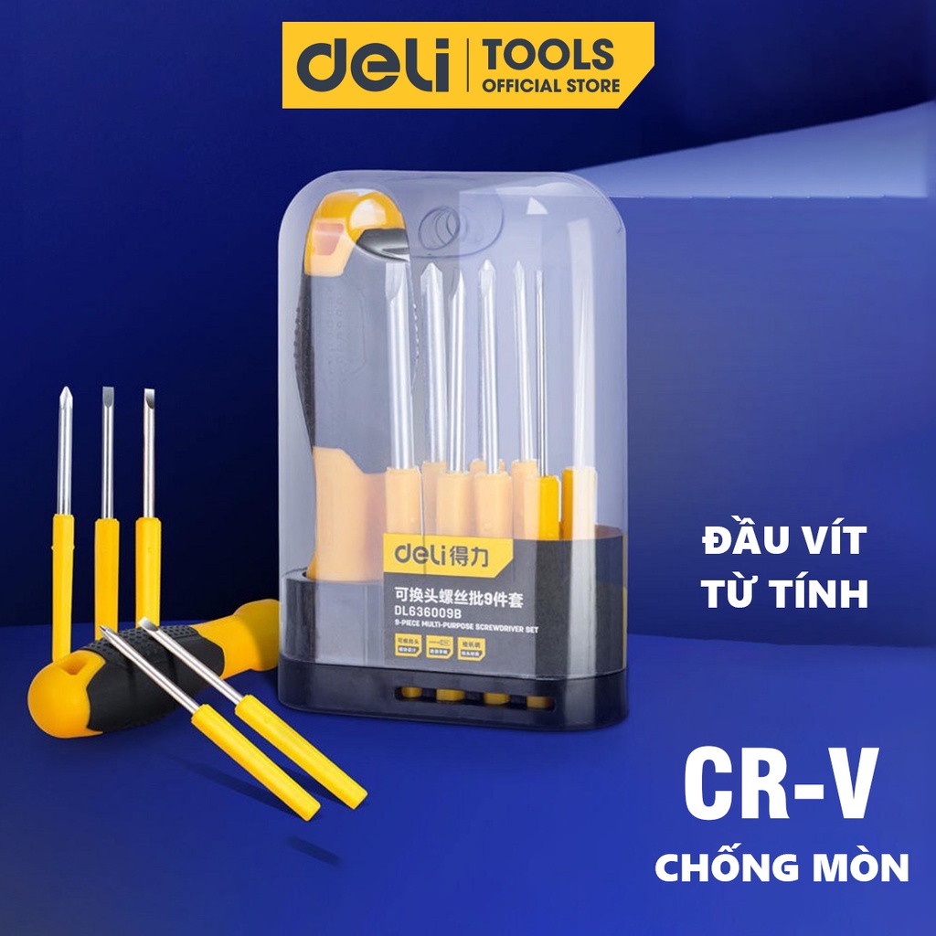 Bộ Tua Vít Deli 9 Chi Tiết Đa Năng, Nhỏ Gọn, Tiện Dụng - Vặn Ốc Vít, Sửa Chữa Đồ Dùng Gia Đình - DL636009