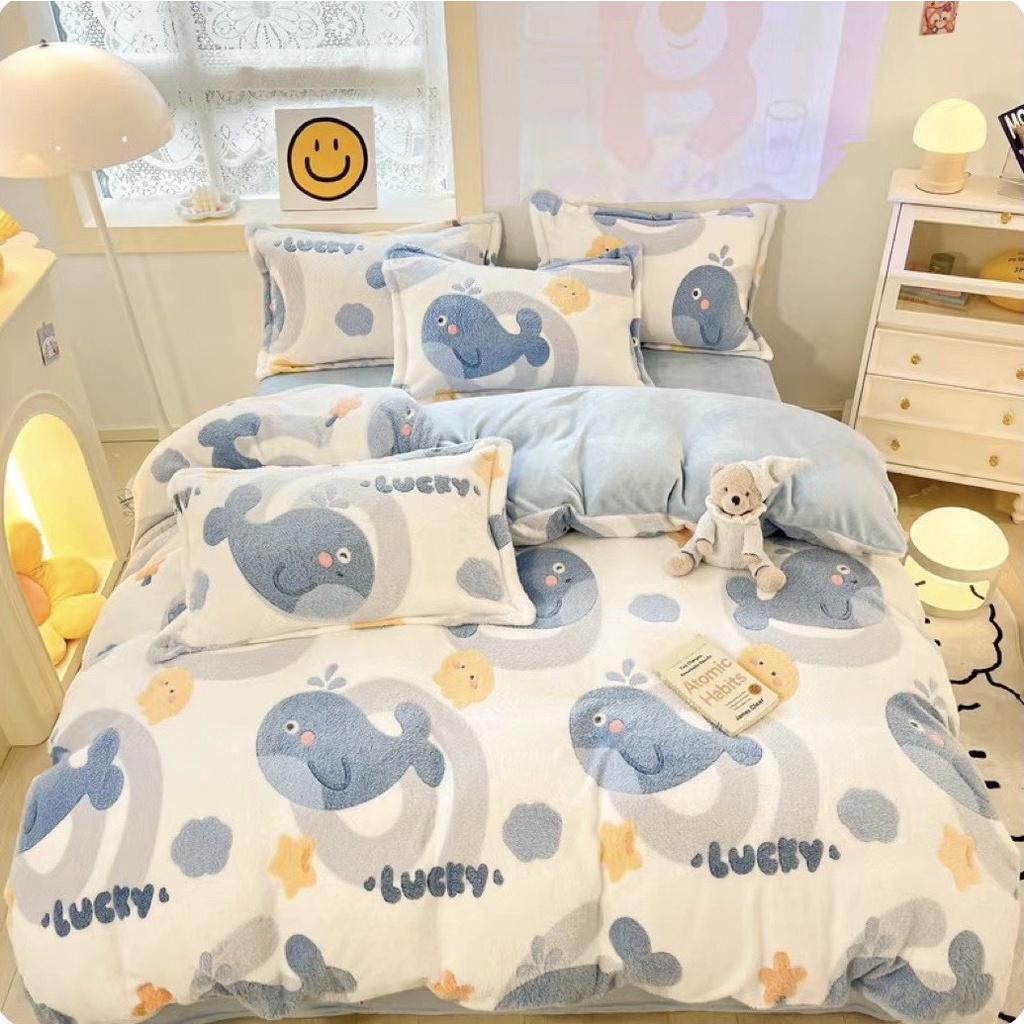 Bộ Chăn Ga Gối Nỉ Nhung Tuyết Sữa Cao Cấp, Bộ Chăn Ga Nỉ Nhung 3D Mẫu Mới
