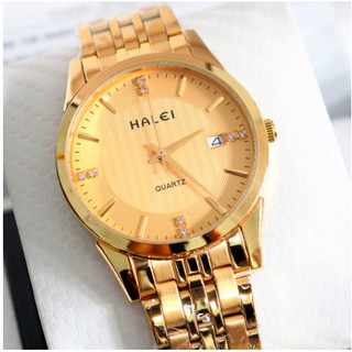 Đồng hồ nam chống nước HALEI Đẳng cấp doanh nhân mặt tròn lịch ngày dây thép cao cấp sang trọng