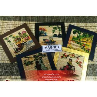 2 Magnet hít nam châm mành tre in hình phong cảnh vẽ đồng quê Việt Nam