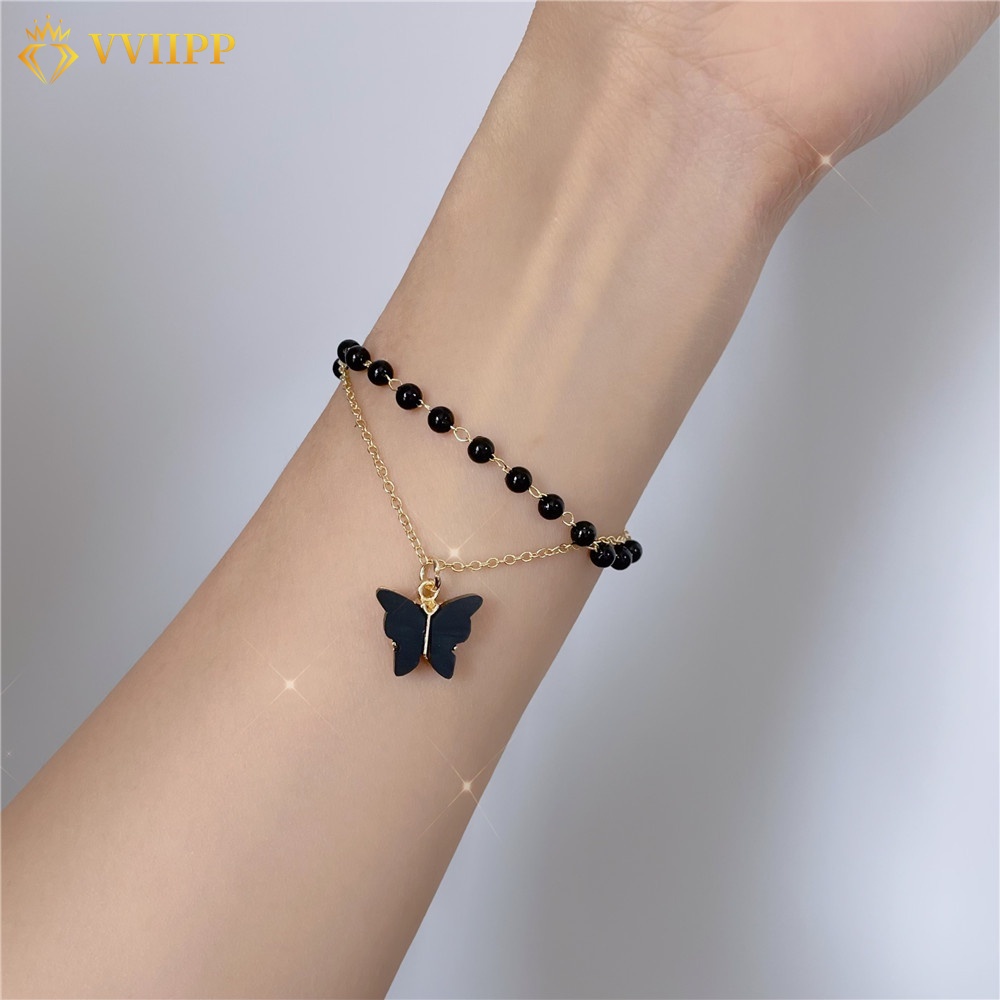 Vòng Đeo Tay Hình Bướm Màu Đen Dành Cho Nữ