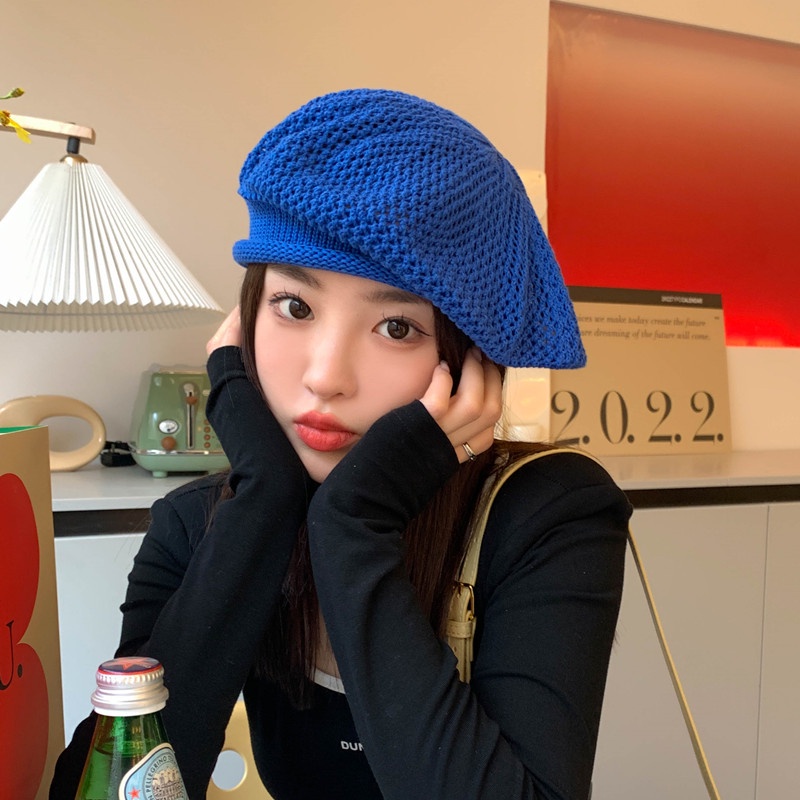 Mũ Beret Dệt Kim Mỏng Thoáng Khí Thời Trang Mùa Hè Cho Nữ