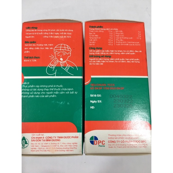 siro bổ phế thanh khiết (người bị viem họng, viem phế quản, hen phế quản, ho khan, ho có đờm, đau rát họng do ho kéo dài