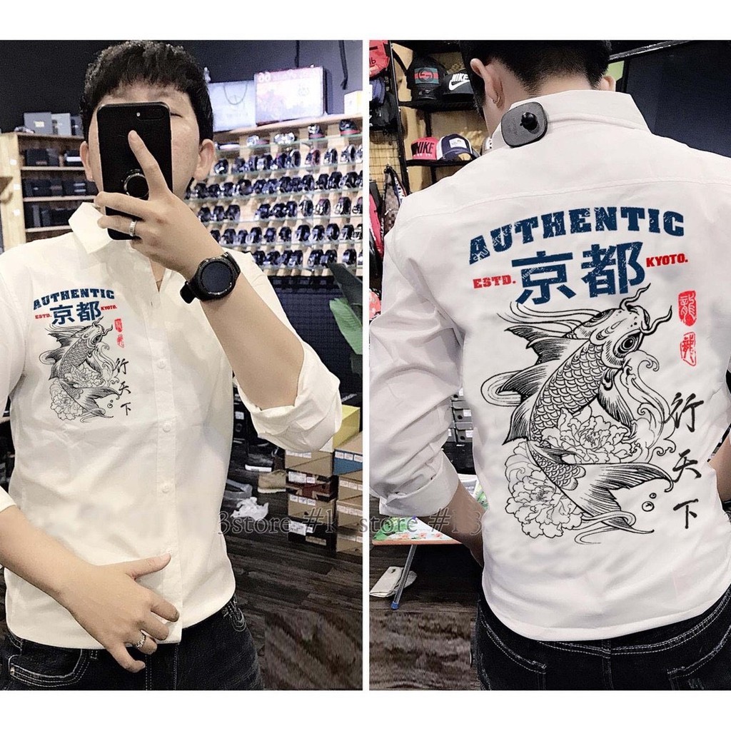 [FreeShip]Áo sơ mi nam CÁ CHÉP HÓA RỒNG Hàn Quốc dáng ôm vải lụa thái chống nhăn chống xù SIÊU ĐẸP