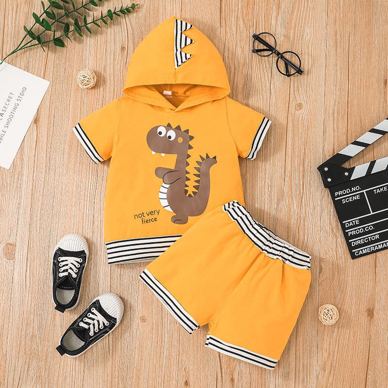 Bộ Đồ Quần Áo Khủng Long Bé Trai Áo Hoodie Tay Ngắn Và Quần Short Set Thời Trang Cho Bé Trẻ em 1-5 Tuổi