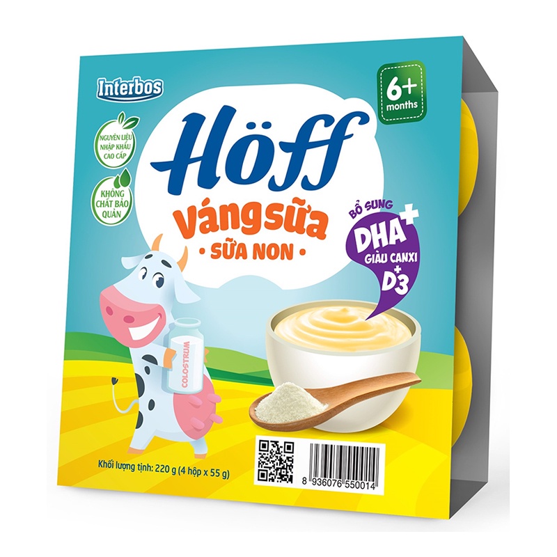 4 hộp váng sữa tươi Hoff hương vani và sữa non Hoff 220gr (55g x 4)