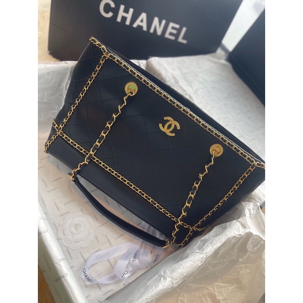 Túi xách nữ da thật cao cấp thương hiệu Channel 𝘾𝙝𝙖𝙣𝙚𝙡 CN size 36 da thật cao cấp viền và dây đeo phố xích ánh kim