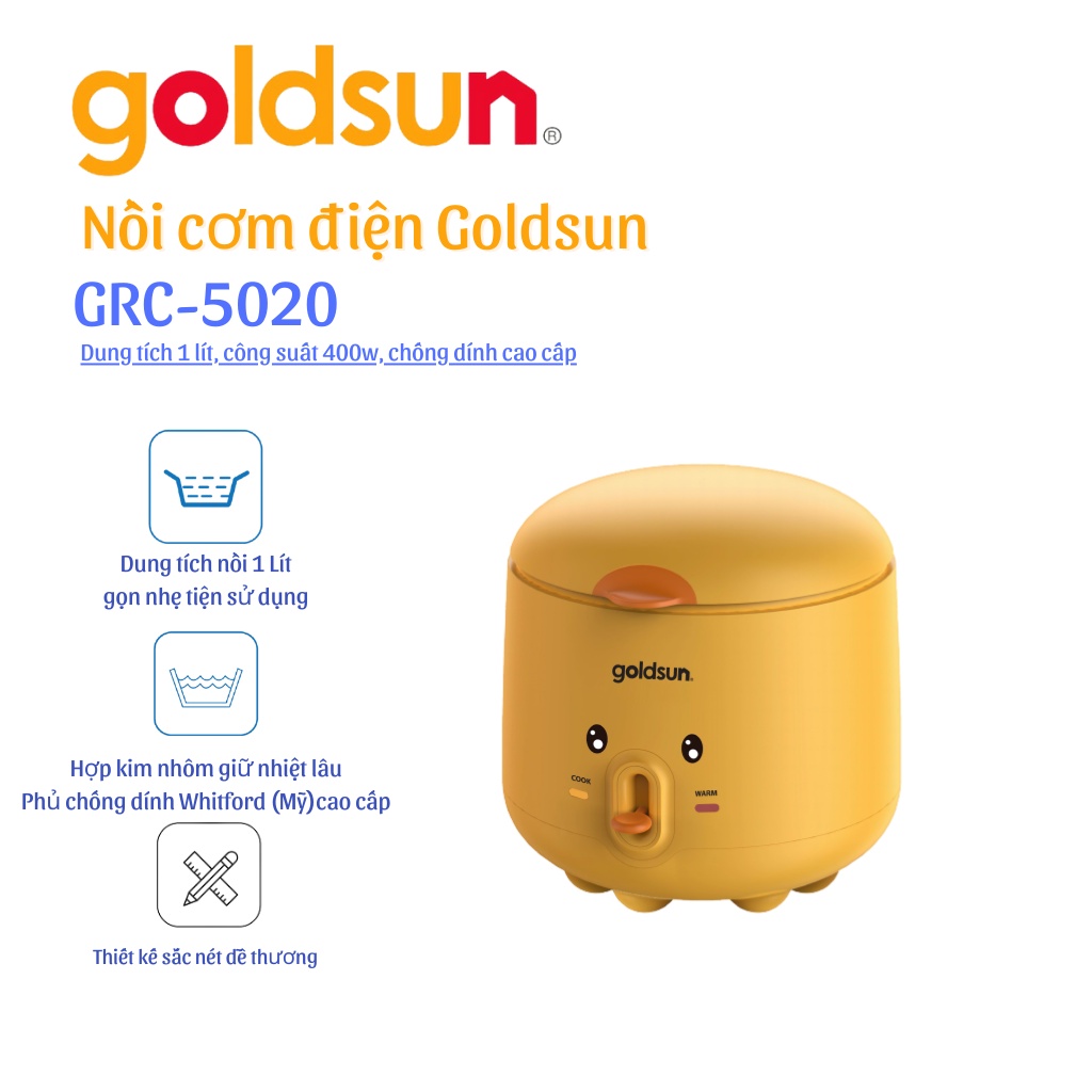 [Mã ELHADEV giảm 4% đơn 300K] Nồi cơm điện Goldsun GRC5020 (1 lít) Bảo hành 12 tháng - Hàng chính hãng