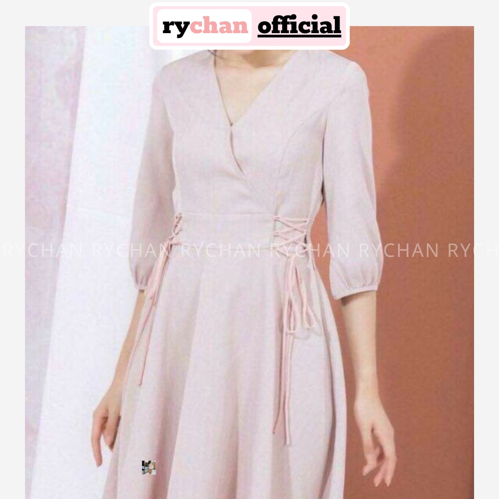 Đầm Váy Nữ Dự Tiệc Cổ V Tay Dài Đan Eo Nữ Tính Nhẹ Nhàng, Đầm Đi Uống Cafe Cực Sang Trọng - DX9713