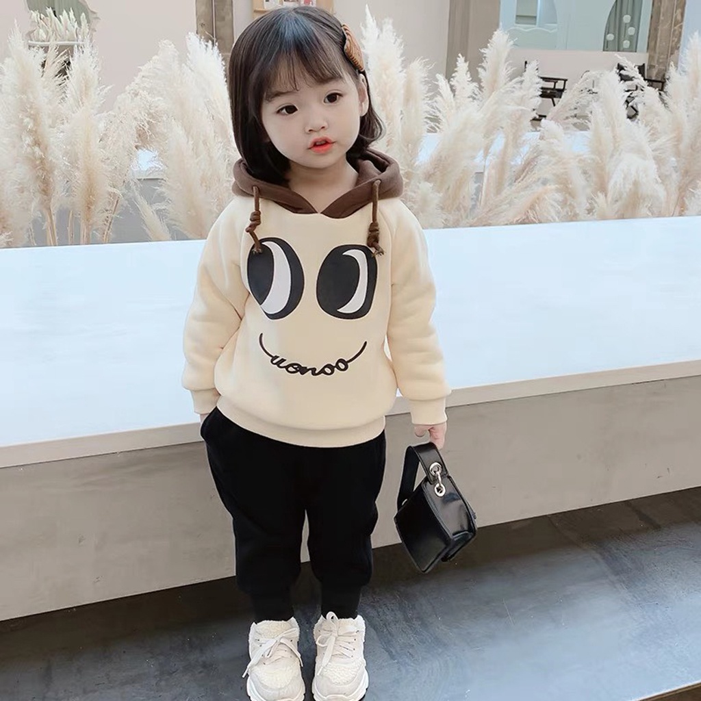 Bộ Nỉ Cho Bé binbon kids, Bộ Nỉ Bông Cho Bé Trai Bé Gái dài tay in hình Mắt cực yêu cho bé từ 7-27kg