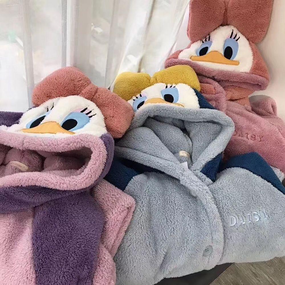 OCEANMAP Áo Choàng Ngủ Có Nón Bằng Vải Lông Cừu San Hô Họa Tiết Hoạt Hình Dễ Thương Dành