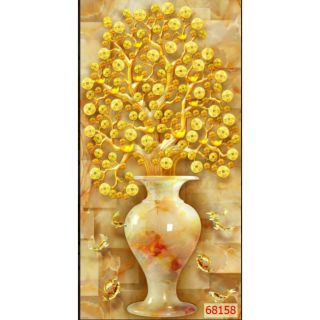 Tranh dán tường 3D bình hoa cây kim tiền