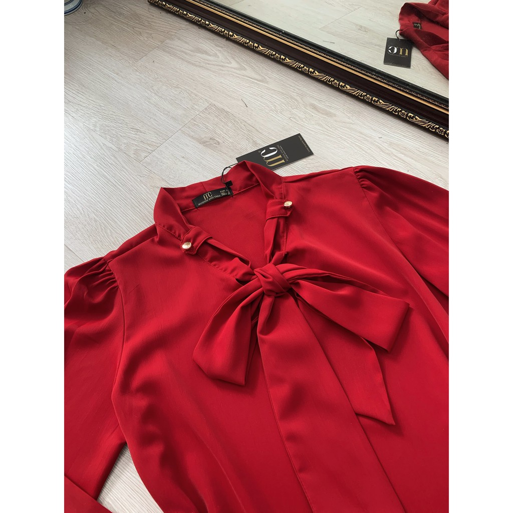 Set Áo sơ mi đỏ, chân váy kem S048 - Mimo Shop phân phối chính thức