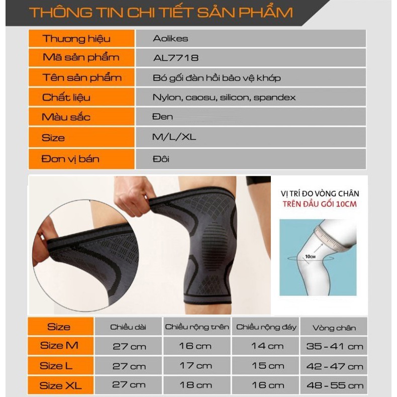 Bán sỉ - Đai bó gối thể thao - Đai bó gối tập gym AOLIKES  AL 7720 - 7718 - 666 (1 cái/ đôi) chuyên gym chính hãng