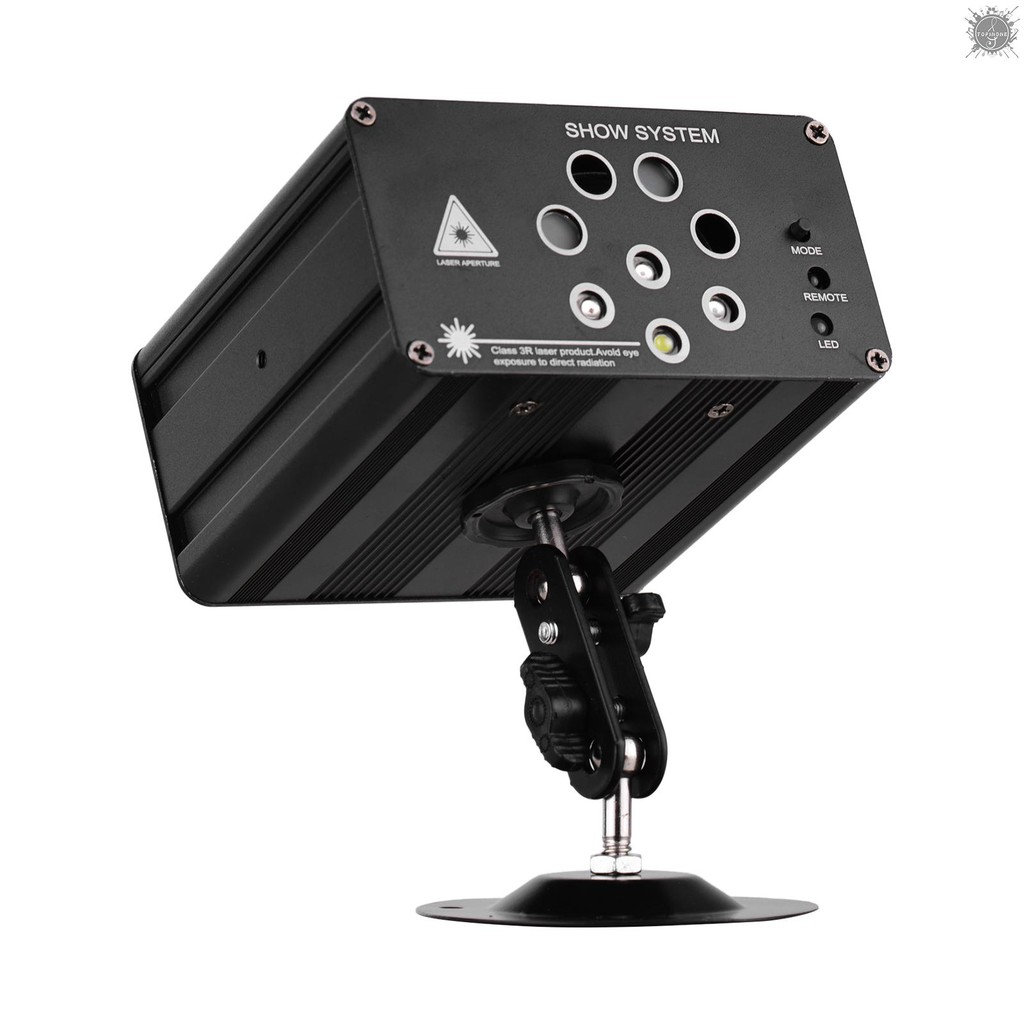 TP Muslady Aurora Strobe Stage Light 128 Combinations 8 Holes RGBW Sound Activated for Music Show DJ Stage Bar Club Outdoor Travel Camping Disco Live Show Home Dance Holiday Birthday with Metal Base AC/DC Adapter Support Mount Mounting Screw Package Remot