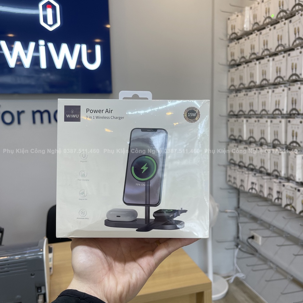 Đế sạc 3 in 1 iphone - airpod - applewatch chính hãng Wiwu X23 Power Air Wireless Charger 15w