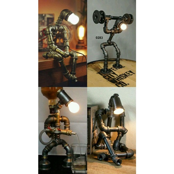 Đèn bàn thiết kế phong cách Steampunk - bằng ống sắt phi 21