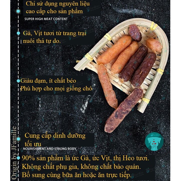 [100% TỪ THỊT TƯƠI]Treat Thưởng Huấn Luyện, Xúc Xích Khô Gà Vịt, Đồ Ăn Vặt Cho Thú Cưng, Gói 100gr - JF1006