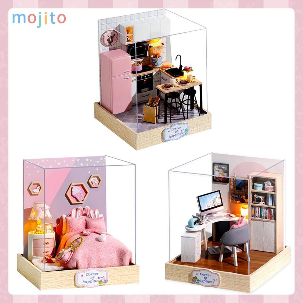 MOJITO DIY Doll House Wooden Miniature Dollhouse Furniture Kit Educational Toys