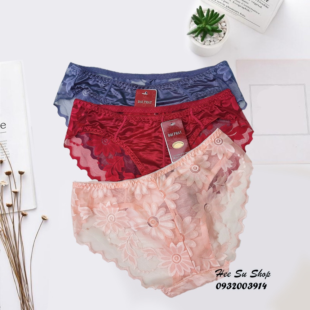Combo 5 quần lót satin lụa bóng phối ren hoa siêu mỏng free size dưới 55kg mã 402