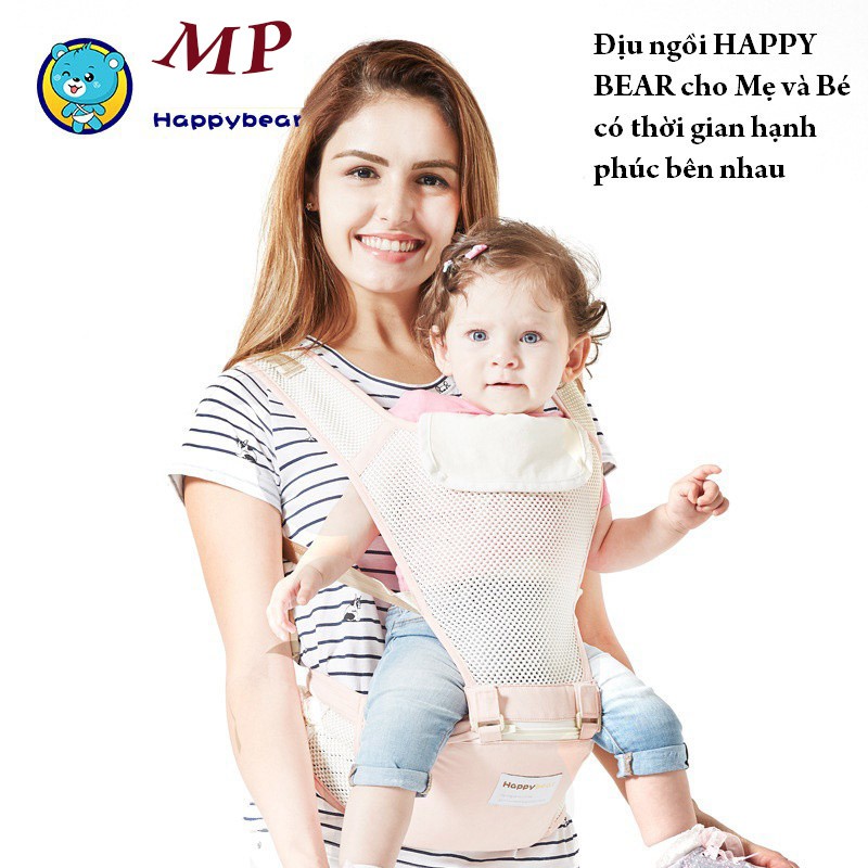 Địu ngồi siêu thoáng khí Happy bear giúp giảm tích tụ mồ hôi ở bé và bố mẹ trong những ngày oi bức của thời tiết mùa hè