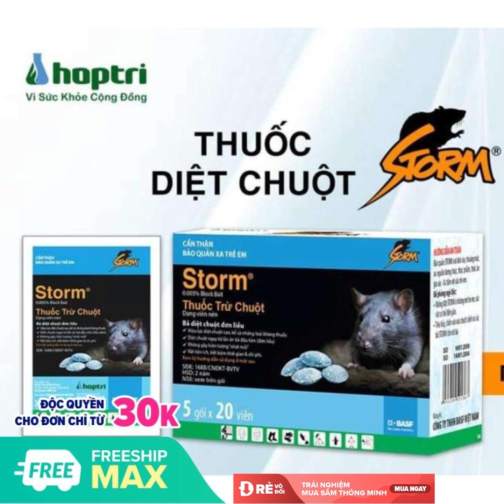 Combo 5 gói thuốc diệt chuột storm 20 viên 1 gói Thiết kế dạng viên Không cần trộn thức ăn