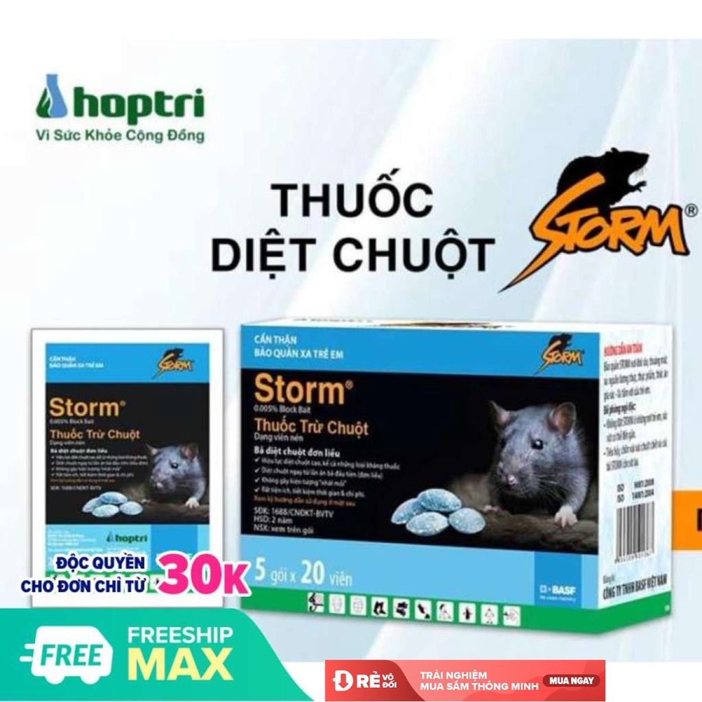 combo 5 gói thuốc diệt chuột storm 20 viên 1 gói Thiết kế dạng viên Không cần trộn thức ăn