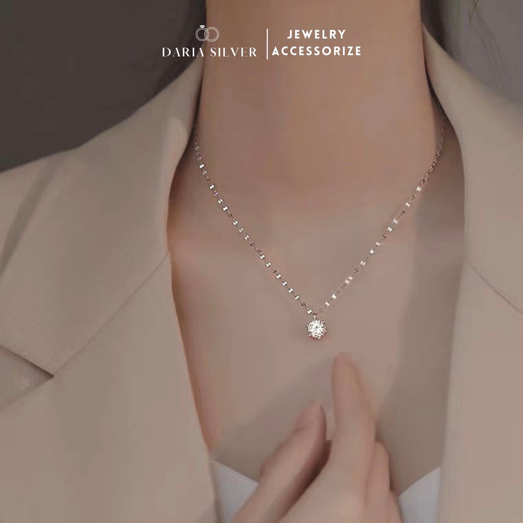 Dây chuyền bạc ta Daria Silver, vòng cổ nữ mặt đá lấp lánh 6 trấu Tiara Necklace