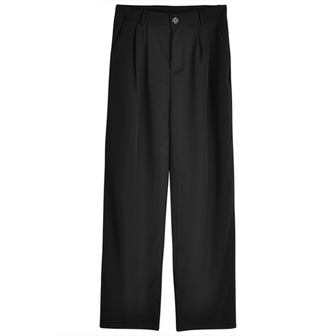 Quần baggy cạp cao bản to xếp ly lưng siêu cao phối 3 cúc - Màu Đen Dài - Vảy Vitex dày mềm mịn - Mặc đi làm công sở học